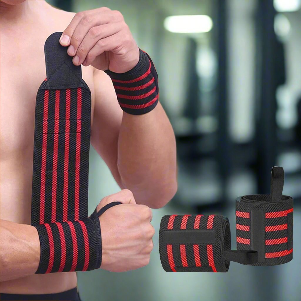 Protege Poignet - WeightLiftingWristWraps™ - Rayures Rouge - ConditionPhysix